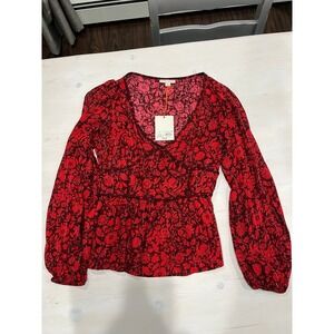 NEW W‎ TAGS Knox Rose red flowy shirt size small